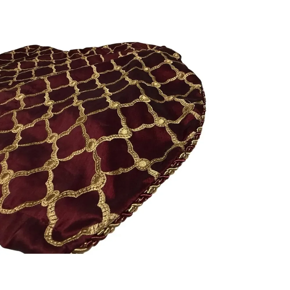 Set of 4 Red & Gold Embroidered Valances Short Curtains Scalloped Faux Silk